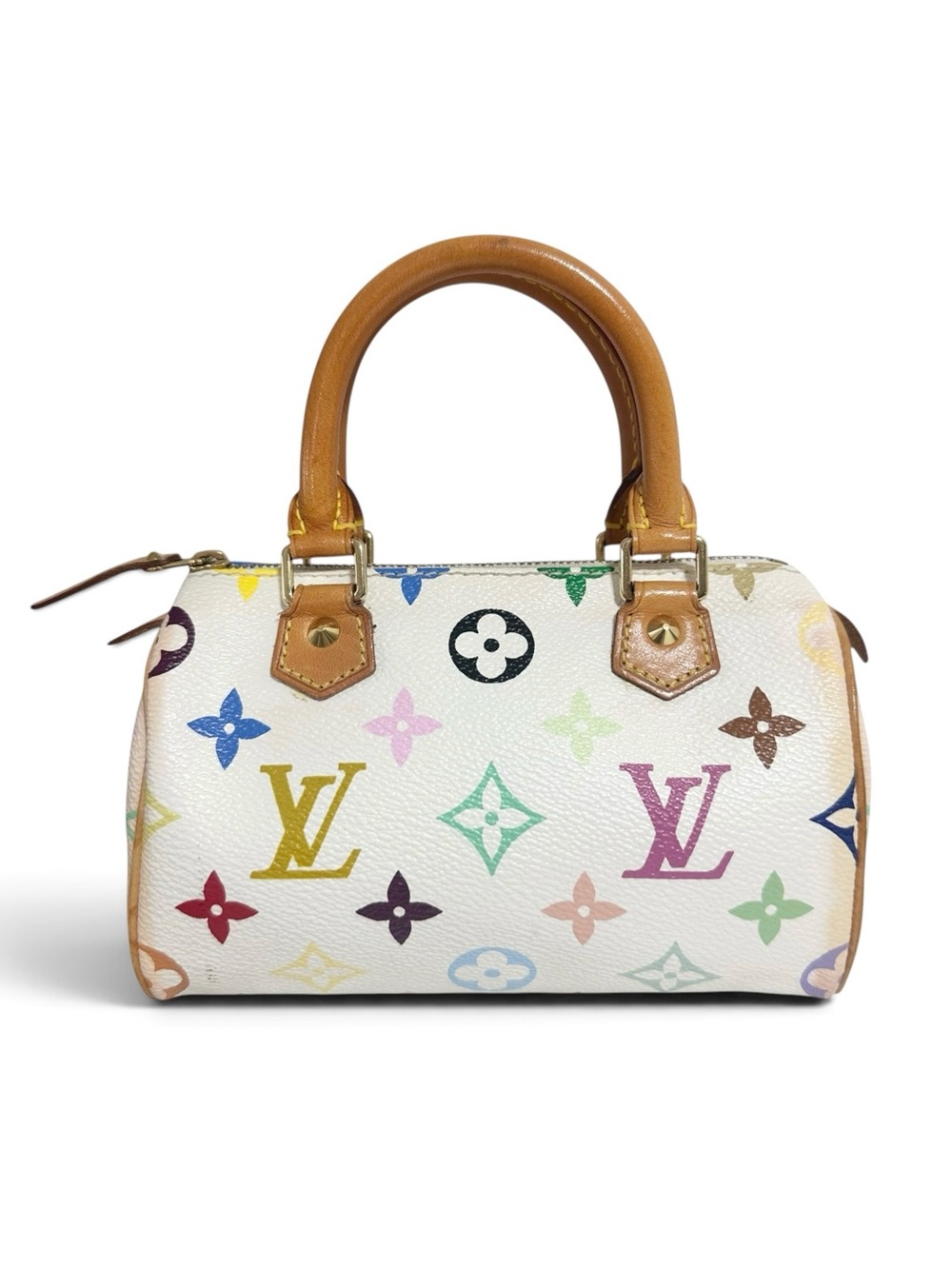 Louis Vuitton White Murakami Multicolor Monogram & Vachetta Speedy Nano Mini Bag